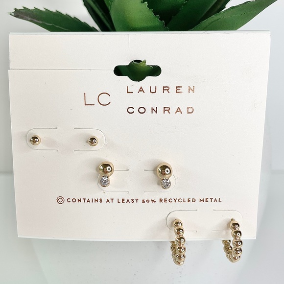 NWT LC Lauren Conrad gold earrings three pairs included 50% recycled metal - Picture 1 of 4